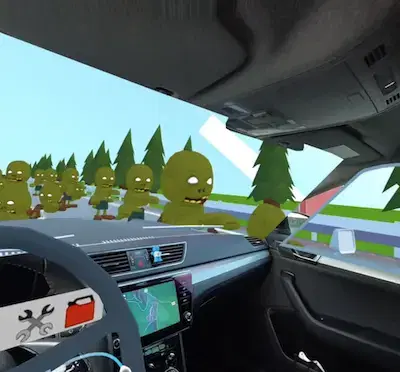 Sit in your car and run over some zombies! 🧟 With unity Mixed Reality template adding camera passtrough is as easy as adding material to an object.